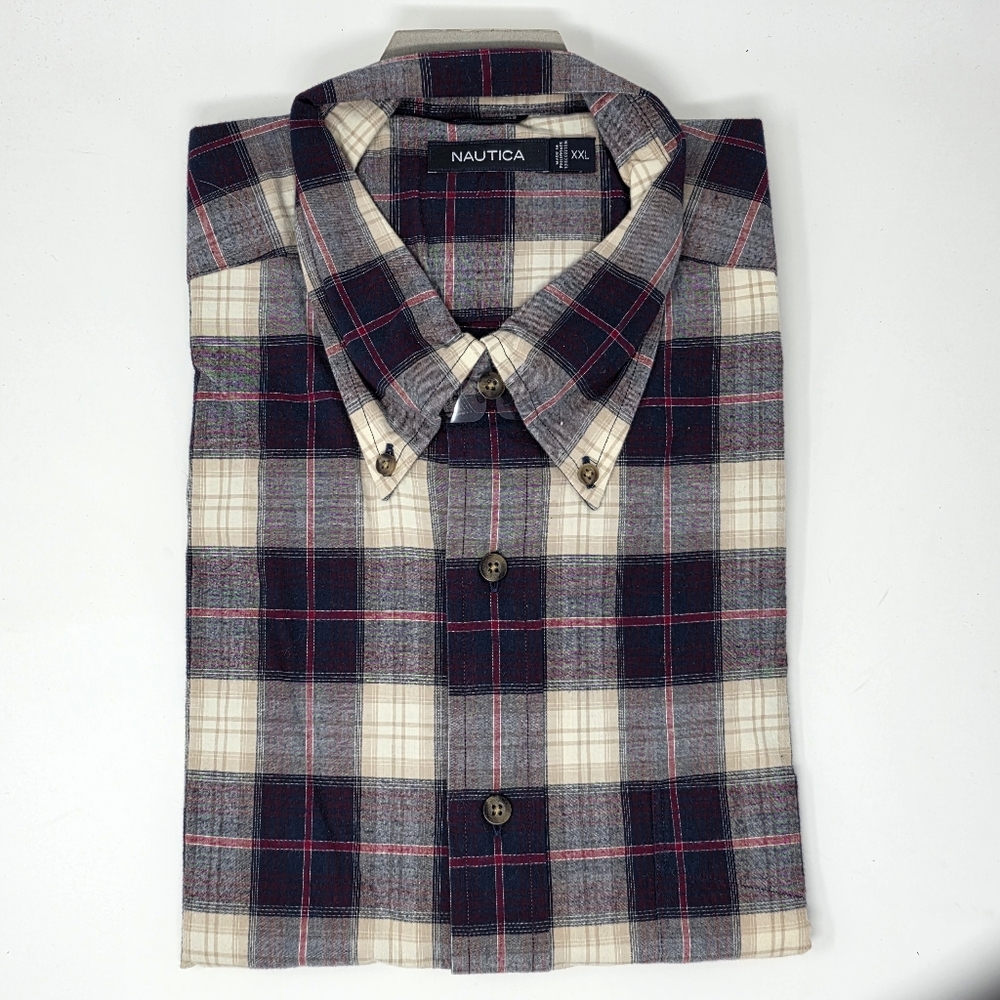 Nautica Classic Fit Mens Plaid Multi Color Button Up Long Sleeve Shirt Size XXL